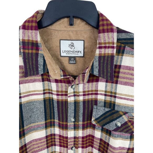 Legendary Whitetails Brown Red Flannel Plaid Long Sleeve Shirt Mens Size Large - Picture 3 of 9